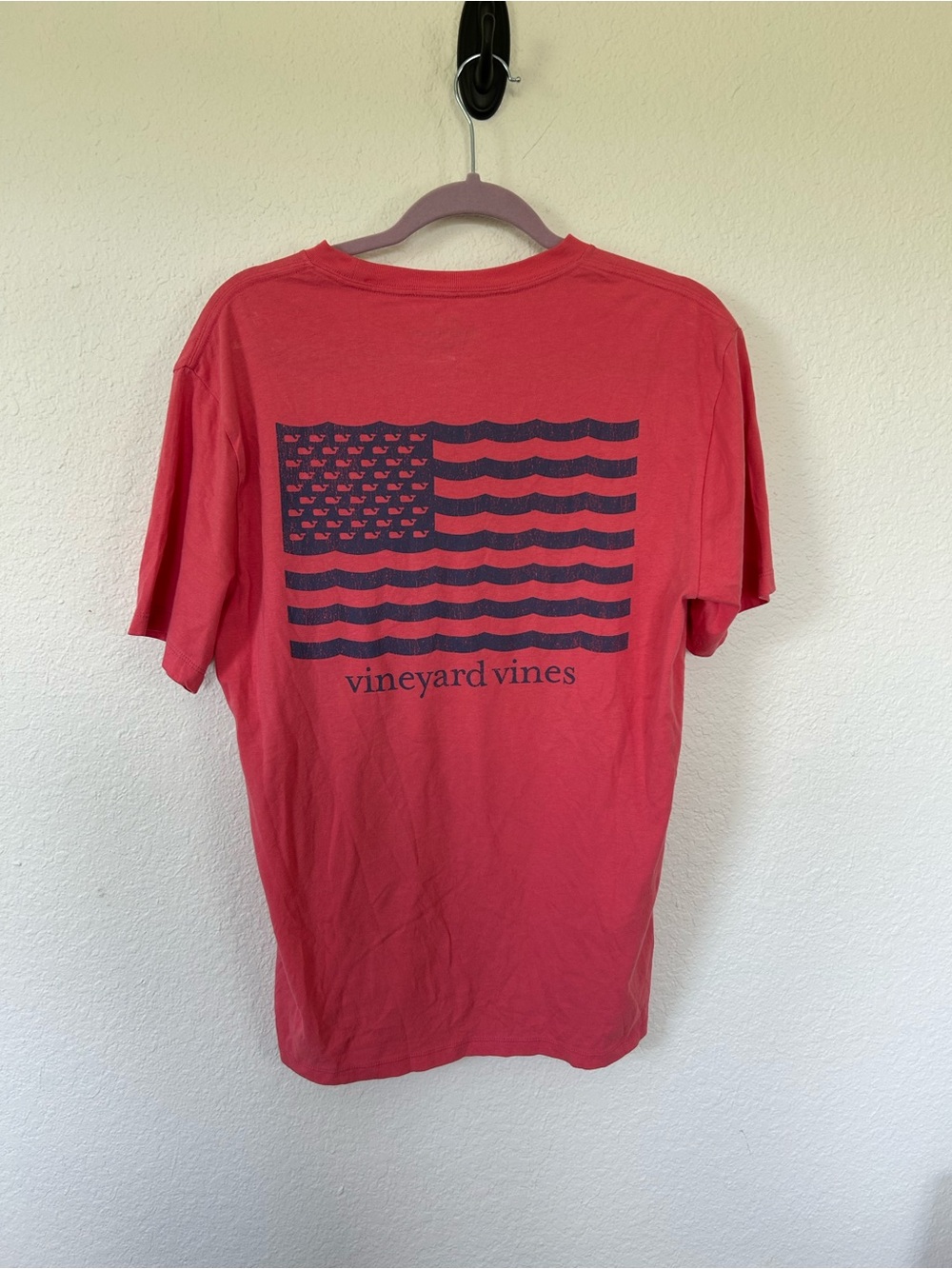 Vineyard Vines Red Short Sleeve Tee with Navy Flag Graphic